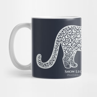 Snow Leopard with Common and Latin Names - on dark colors Mug